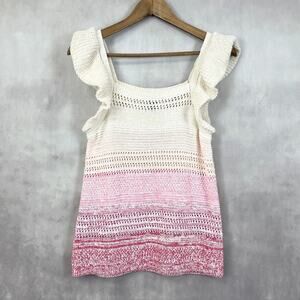Scoop‎ Womens Sweater Tank Size Small Open Knit Ruffle Bohemian Feminine Cottage
